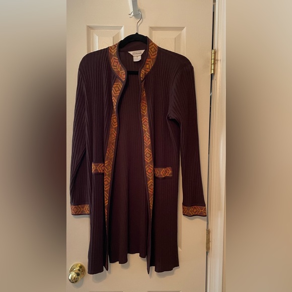 Misook Jackets & Coats Misook Ribbed Long Jacket Brown With African